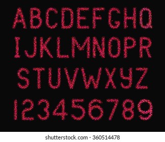 Vector Illustration of Sparkle Font for typography Design, Website, Background, Banner. Alphabet Element Template. Bright Red Rube Letter