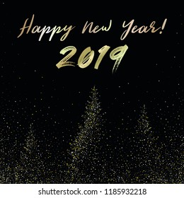 Vector illustration of a sparkle glittering Christmas tree on dark background. Happy New Year2019  and Merry Christmas greeting card