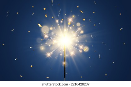 Vector illustration of sparklers on a  background.	
