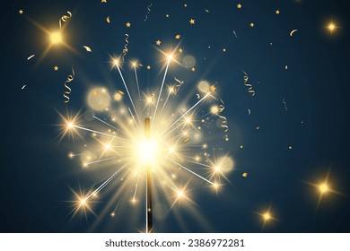 Vector illustration of sparklers on  background.	
