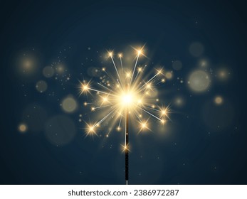 Vector illustration of sparklers on  background.	
