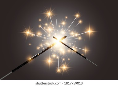Vector illustration of sparklers on a transparent background.