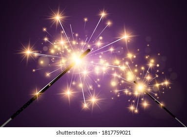 Vector illustration of sparklers on a transparent background.
