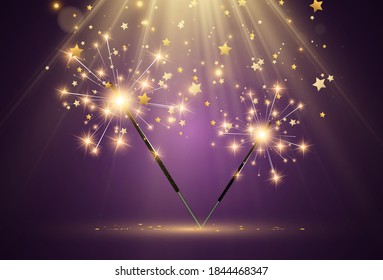Vector illustration of sparklers on a transparent background.