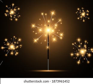 Vector illustration of sparklers on a transparent background.	

