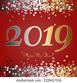 Vector illustration of Sparkles on a red background. Happy New Year 2019!