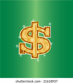 Ilustração vetorial do sinal brilhante de dólar dourado