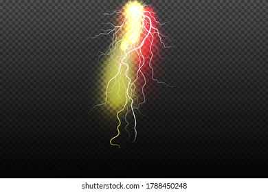 Vector Illustration Sparkling Lightning Dark Sky Background .Thunderstorm Bad Weather Concept.