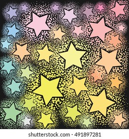 vector illustration of sparkling pastel stars on black background for night disco background