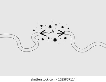 Vector illustration of the sparks between two white wires. broken wire