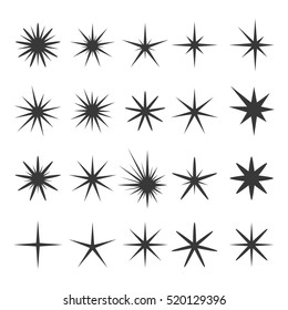 Vector illustration of sparks and sparks elements and symbols isolated on white background. The set of stars, flares, monochrome flash effects