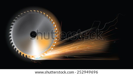 Vector illustration of sparks from rotating circular saw disc