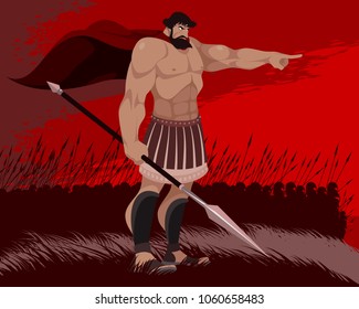 Vector illustration of a Spartan and his warriors
