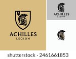 Vector illustration of Spartan Warrior Helmet, Sparta Greek Mask of Achilles with Shield for Protection or Security logo design