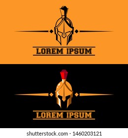 Vector illustration. Spartan warrior helmet with text.