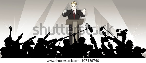 政治キャンペーンで講演者が聴衆に語るベクターイラスト のベクター画像素材 ロイヤリティフリー