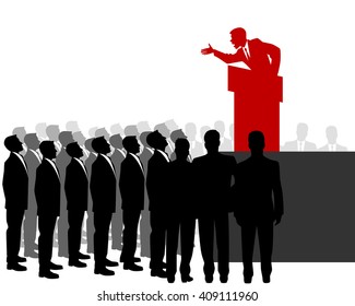 Vector Illustration Of A Speaker And Crowd