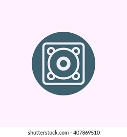 Vector illustration of Speaker sign icon on blue circle background.