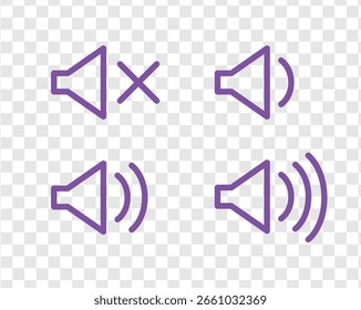 Vektorgrafik der Lautsprecher-, Lautstärkeregler- und Media-Player-Tasten im violetten Linienstil