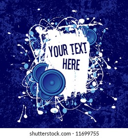 vector illustration of speakers set behind a grunge text banner