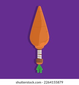 vector illustration of a Spear shaped like a carrot on a purple background.