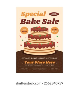 Vector illustration of special bake sale flyer poster template design