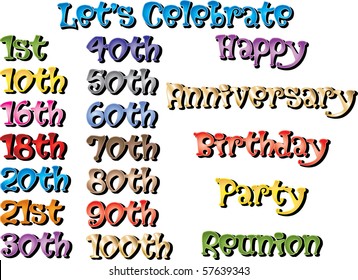 Vector Illustration of Special Birthdays and Occasions.