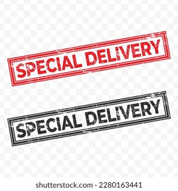 Vector illustration of Special Delivery. Red grunge stamp on transparent background(PNG).