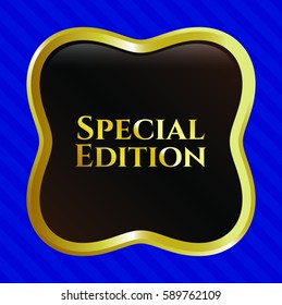 Icono del emblema dorado brillante de edición especial en negro
