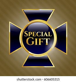 ilustración vectorial del emblema brillante oro de regalo especial
