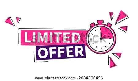 Vector illustration special limited offer, sale banner and discount tag design. Label countdown of time for offer sale or exclusive deal. Alarm clock