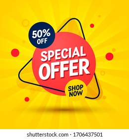 Etiqueta de oferta especial de ilustración vectorial. Banner Web moderno con texto de tienda