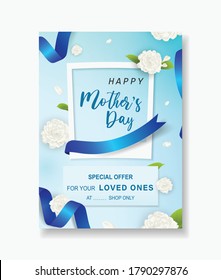 Vector illustration, special offer sale Mothers day template beautiful white jasmine Flower.