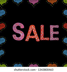 Vector illustration. Special Sale Banner or Sale Poster Design. Lettering. Seamless pattern. Picture in black, pink and blue colors.