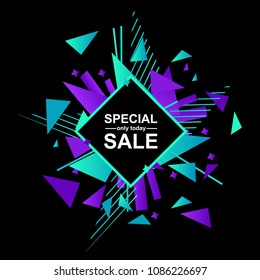 Vector Illustration. Special sale proposition on abstract explosion background. Modern triangle background