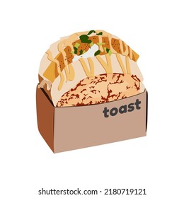 vector illustration, special sandwich toast in sleeve box, flat cartoon design style.