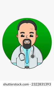 Vector illustration of a specialist in a white medical coat on a round green background
