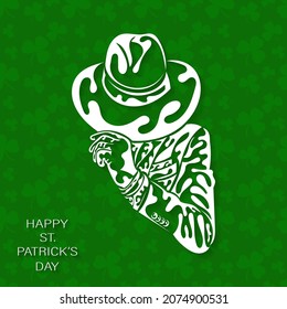 Vector illustration specially for St. Patrick's Day. Good for background, banner, poster, print, icon, greeting card, invitation. Silhouette of elegant man in hat.