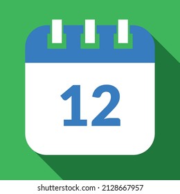 Vector illustration of specific day calendar marking day 12, vector icon for websites and projects in green and blue colors.