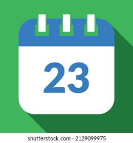 Vector illustration of specific day calendar marking day 23, vector icon for websites and projects in green and blue colors.