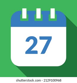 Ilustración vectorial del calendario del día 27, icono vectorial para sitios web y proyectos en colores verde y azul.