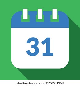 Vector illustration of specific day calendar marking day 31, vector icon for websites and projects in green and blue colors.