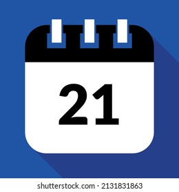 Ilustración vectorial del calendario del día 21 específico, icono vectorial programado para sitios web, pegatinas e impresión.