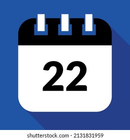 Ilustración vectorial del calendario de días específico que marca el día 22, programa icono vectorial para sitios web, pegatinas e impresión.