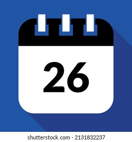 Ilustración vectorial del calendario del día 26 específico, icono vectorial programado para sitios web, pegatinas e impresión.