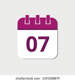 Ilustración vectorial del calendario de día específico con marca de icono plana día 07.