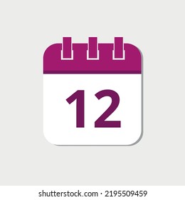 Ilustración vectorial del calendario de día específico con marca de icono plana día 12.