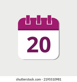 Vector illustration of specific day calendar flat icon marking day 20.