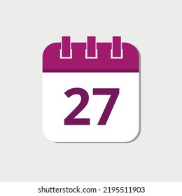 Ilustración vectorial del calendario de día específico con marca de icono plana día 27.