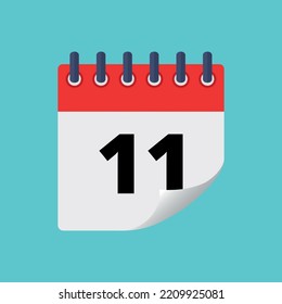 Ilustración vectorial del calendario del día específico con efecto de punta doblada aislado en el día 11 de marcado de fondo azul.